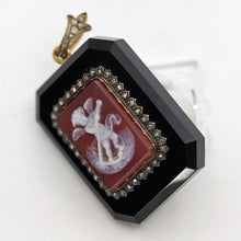 Antique Victorian pendant locket cameo gold diamonds hardstone cupid French(7655)