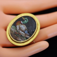 Antique Georgian Micromosaic gold pendant brooch locket Mallard duck (7656)