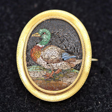 Antique Georgian Micromosaic gold pendant brooch locket Mallard duck
