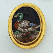 Antique Georgian Micromosaic gold pendant brooch locket Mallard duck (7656)