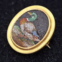 Antique Georgian Micromosaic gold pendant brooch locket Mallard duck (7656)