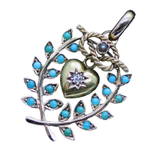Antique Victorian Pendant 15k Gold Turquoise Diamond Heart Pearl Knot (6035)