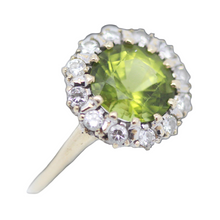 Antique Cluster Ring Peridot Diamonds 14k Gold Edwardian w appraisal (5985)