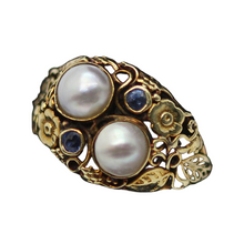 Antique Arts & Crafts Ring 14k Gold Pearls Topaz American Art Deco (6137)