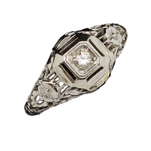 Antique Vintage Engagement Ring 18k White Gold Diamond Art Deco Small (6159)