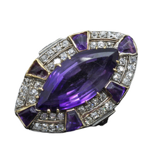Vintage Ring Retro Diamonds Amethyst 14k White & Yellow Gold w Appraisal (6171)
