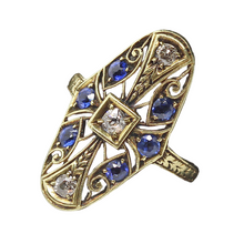 Antique Arts and Crafts Art Nouveau Ring 14k Gold Sapphires Diamonds (6283)