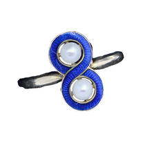 Antique Victorian Ring 18k Gold Pearls Blue Enamel French Napoleon III (6346)