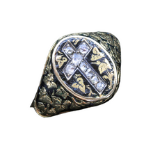 Antique Georgian Ring Religion Reliquary Gold Black Enamel Diamond Cross (6393)