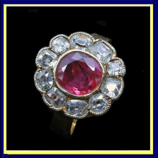 Antique Ring natural Burmese ruby diamond gold GIA Certificate no heat ruby(6479)