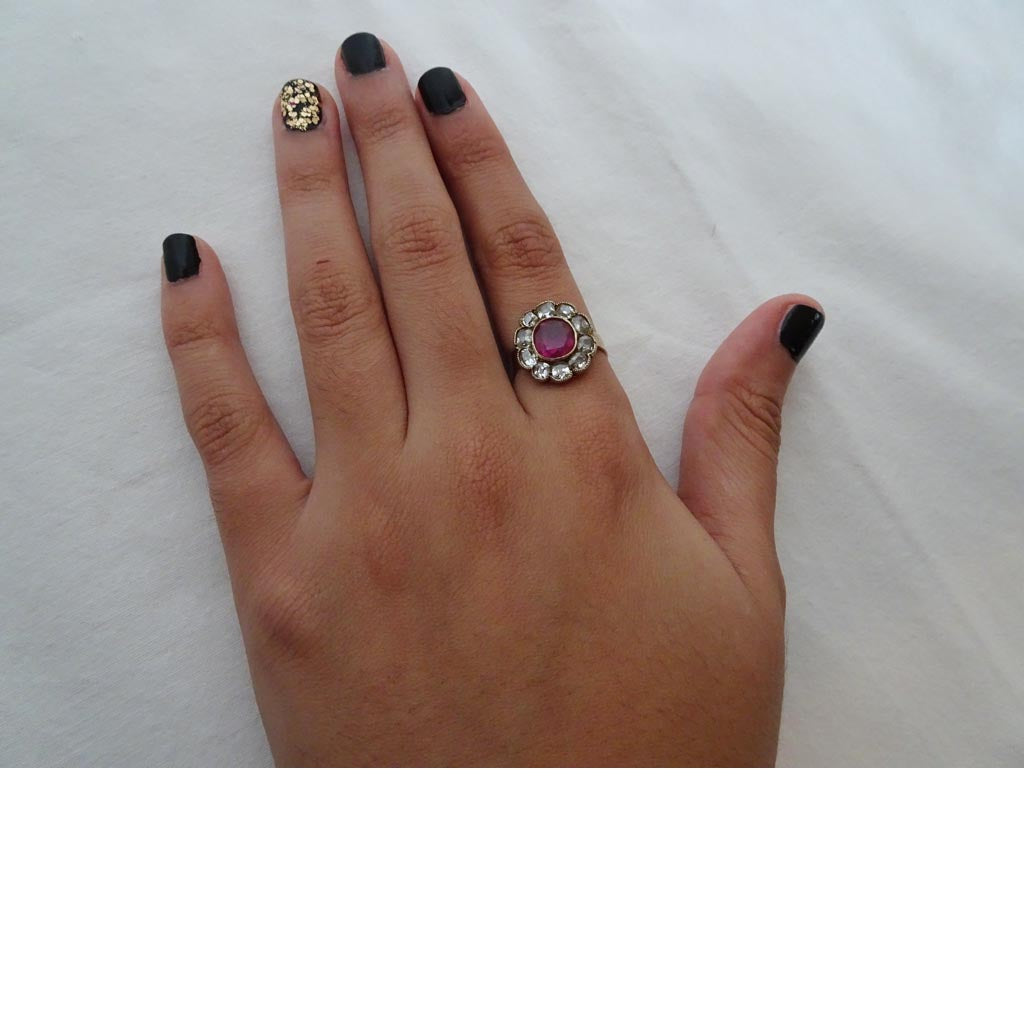 Antique Ring natural Burmese ruby diamond gold GIA Certificate no heat ruby(6479)