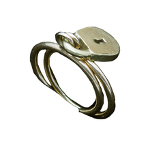 Antique / Vintage Ring 14k Gold Double hoops w Padlock Charm Dangle (6518)