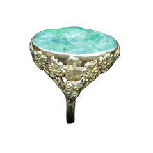 Chinese ring 14k Gold Jade Antique Vintage Arts Crafts Art Deco Ring  (6522)