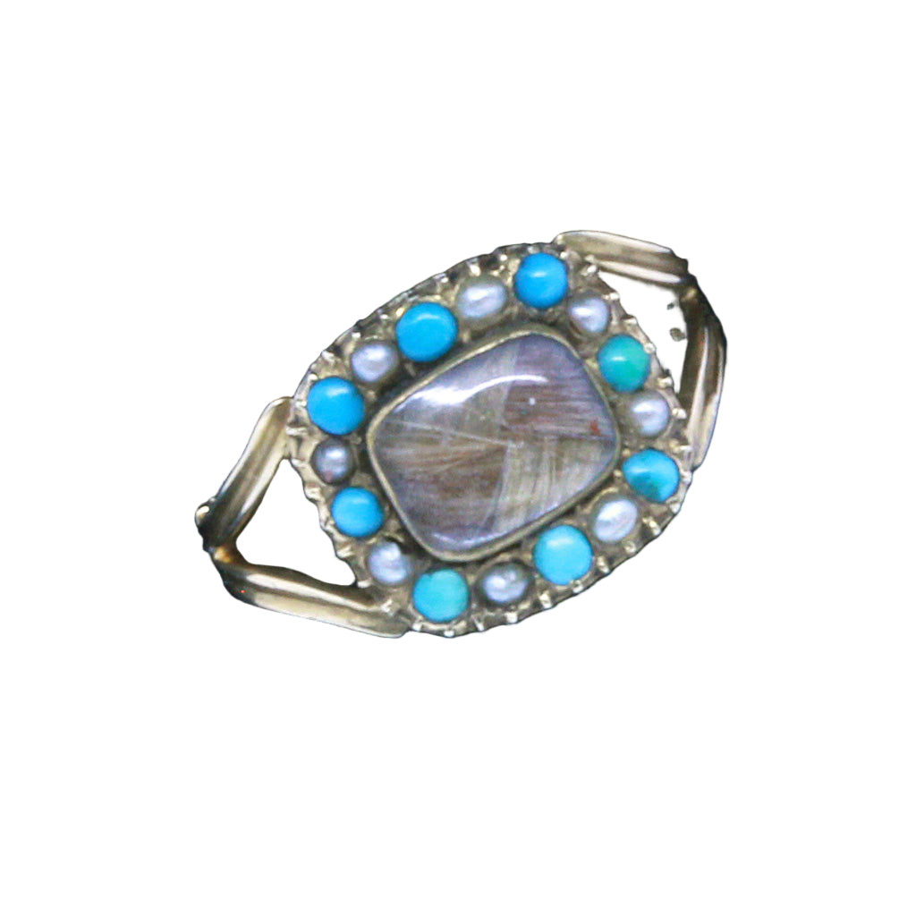 Antique Georgian Ring Turquoise Pearls 14k Gold Love Token Memorial (6529)