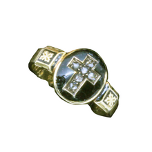 Antique Victorian Mourning Ring 18k Gold Diamonds Enamel Cross Locket (6531)