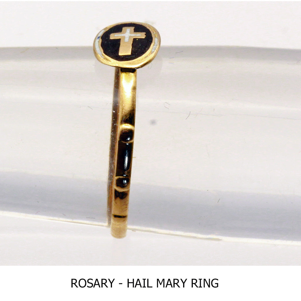 Antique Rosary Ring Gold Enamel Cross Georgian Bumps to Count Prayers (6532)