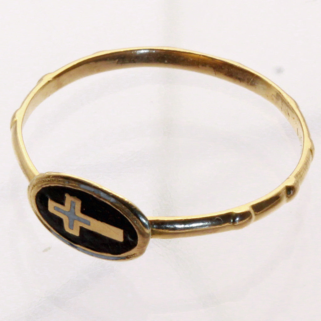 Antique Rosary Ring Gold Enamel Cross Georgian Bumps to Count Prayers (6532)