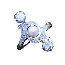 Antique Nouveau Ring Platinum 18k Gold Diamonds Pearl French w Appraisal (6579)