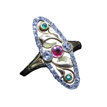 Antique Art Nouveau Ring 18k Gold Platinum Diamonds Ruby Emeralds French (6613)