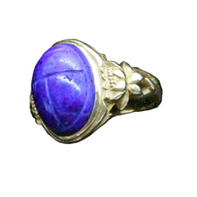 Victorian Nouveau scarab ring Egyptian Revival Gold Lapis Lazuli Signed (6615)