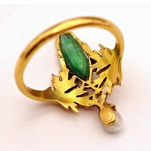 Antique Art Nouveau Ring 18k Gold Pearl Chrysoprase French  (6635)