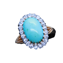 Antique Victorian Ring 18k Gold Turquoise Diamonds Silver (6647)