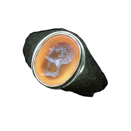 Antique Signet Ring Georgian Intaglio Cameo 18k Gold Mount Unisex Man Woman(6655