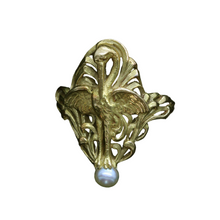 Antique Art Nouveau Ring Bird Standing on Pearl 18k Gold French c1900 (6680)