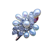 Antique Vintage Art Deco Ring Diamond Ruby Natural Pearls GIA certif Gold(6704)
