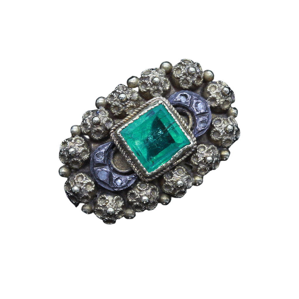 Lucien Falize Antique Victorian Ring 18k Gold Silver Emerald Diamonds (6722)