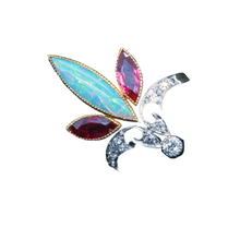 Art Nouveau Ring Platinum 18k Gold Opal Rubies Diamonds French w Appraisal (6725