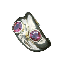 Vintage double gypsy ring 18k Gold Pink Tourmaline French Unisex Wedding (6782)