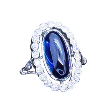 Antique Art Deco Ring Platinum Cab Sapphire Diamonds France w Appraisal (6794)