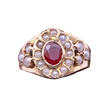 Antique Victorian French Ring 18k Gold Ruby Pearls (6797)