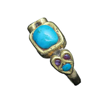 Antique Victorian Ring 22k Gold Turquoise Rubies Indian Mughal Unisex Man (6807)