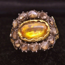 Antique Victorian Man's Ring Yellow Sapphire Diamonds Gold India Unisex (6808)