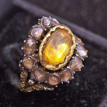 Antique Victorian Man's Ring Yellow Sapphire Diamonds Gold India Unisex (6808)