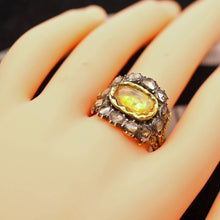 Antique Victorian Man's Ring Yellow Sapphire Diamonds Gold India Unisex (6808)