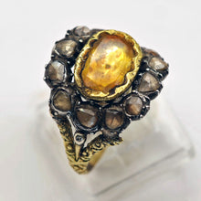 Antique Victorian Man's Ring Yellow Sapphire Diamonds Gold India Unisex (6808)