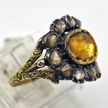 Antique Victorian Man's Ring Yellow Sapphire Diamonds Gold India Unisex (6808)