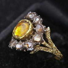 Antique Victorian Man's Ring Yellow Sapphire Diamonds Gold India Unisex (6808)