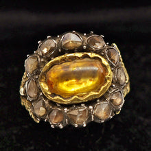 Antique Victorian Man's Ring Yellow Sapphire Diamonds Gold India Unisex (6808)