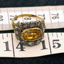 Antique Victorian Man's Ring Yellow Sapphire Diamonds Gold India Unisex (6808)