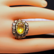 Antique Victorian Man's Ring Yellow Sapphire Diamonds Gold India Unisex (6808)