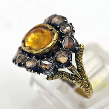 Antique Victorian Man's Ring Yellow Sapphire Diamonds Gold India Unisex (6808)