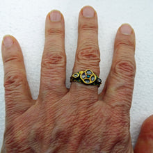 Antique Ring 20k Gold Enamel Turquoise Gems Rajastan India Unisex Man Woman(6820)