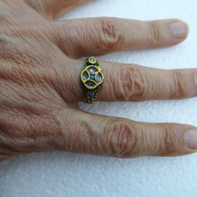 Antique Ring 20k Gold Enamel Turquoise Gems Rajastan India Unisex Man Woman(6820)