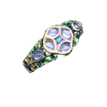 Antique Ring 20k Gold Enamel Turquoise Gems Rajastan India Unisex Man Woman(6820)