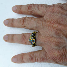 Antique Ring 20k Gold Enamel Turquoise Gems Rajastan India Unisex Man Woman(6820)