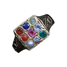 Antique Navaratna Ring 22k Gold Gems Amulet Unisex India (6824)